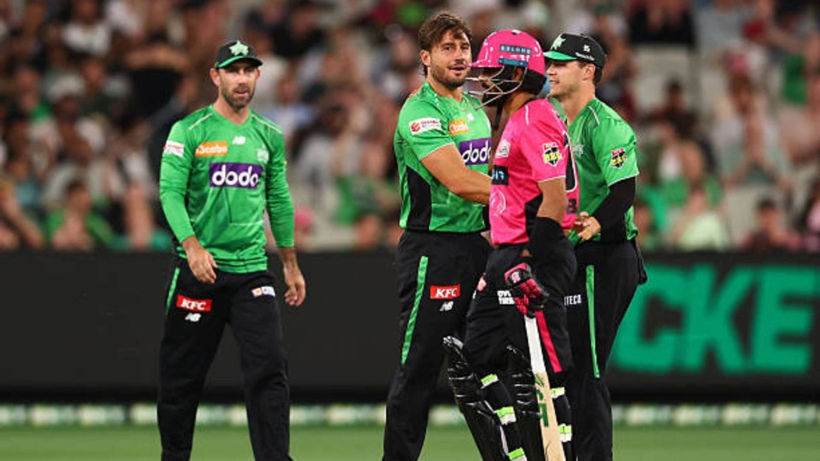 WATCH: Marcus Stoinis gives fiery send-off to Babar Azam after Pakistan batter flops again in BBL Marcus Stoinis of the Stars celebrates the dismissal of Babar Azam of the Sixers during the BBL match between Melbourne Stars and Sydney Sixers at the Melbourne Cricket Ground (via Getty)