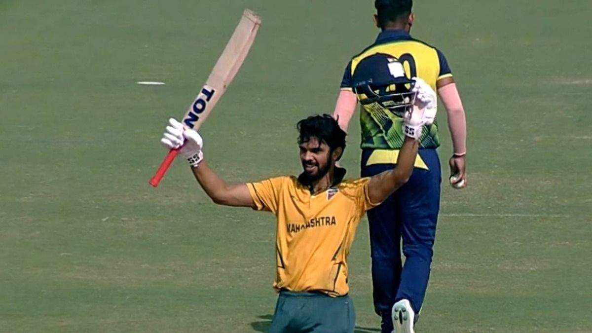 Ruturaj Gaikwad celebrates after scoring a century for Maharashtra against Goa in the Vijay Hazare Trophy (via X) Ruturaj Gaikwad celebrates after scoring a century for Maharashtra against Goa in the Vijay Hazare Trophy (via X)