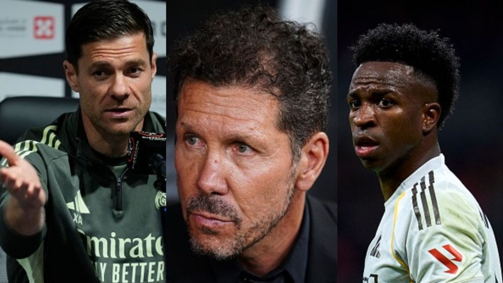 Real Madrid’s Alonso responds to Atletico’s Simeone’s heated exchange with Vinicius Jr during Super Cup semifinal Xabi Alonso, Diego Simeone, Viniciur Jr in the frame (Images via Getty)