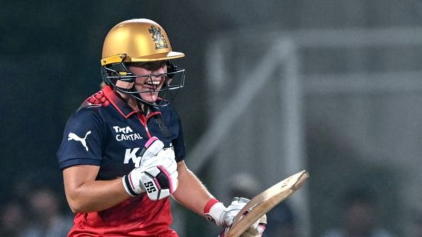 Nadine de Klerk celebrates after her team's win in the Women's Premier League (WPL) Twenty20 cricket match between Mumbai Indians and Royal Challengers Bengaluru 