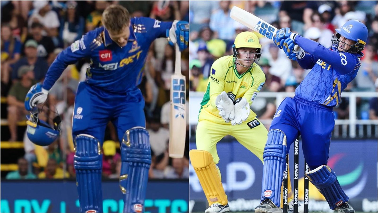 Dropped from South Africa's T20 World Cup squad, MI batter smashes 2nd ton in 6 innings & copies KL Rahul's Kantara celebration Dropped from South Africa's T20 World Cup squad, MI batter smashes 2nd ton in 6 innings & copies KL Rahul's Kantara celebration