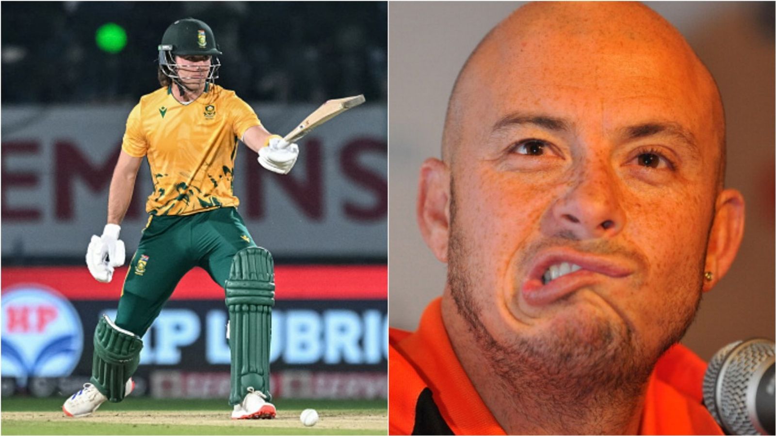 Amid lean patch, Dewald Brevis hits back at Herschelle Gibbs over criticism, says 'they are no longer playing' South Africa's Dewald Brevis in action during T20I series against India; Former South Africa cricketer Herschelle Gibbs reacts at an event.