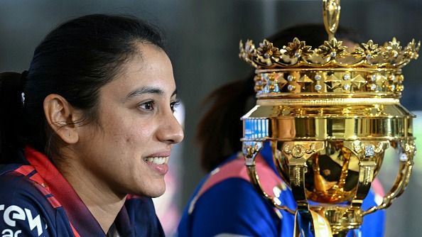 Royal Challengers Bengaluru captain Smriti Mandhana with WPL Trophy 