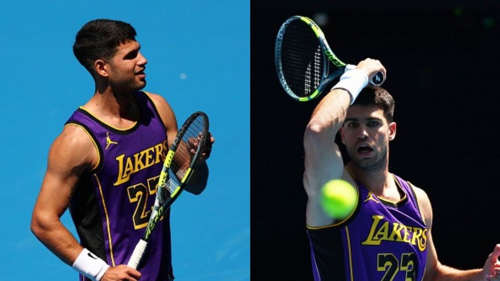 Watch: Carlos Alcaraz rocks in Lakers’ LeBron James’ jersey at Australian Open Carlos Alcaraz, LeBron James in the frame (Images via Getty)