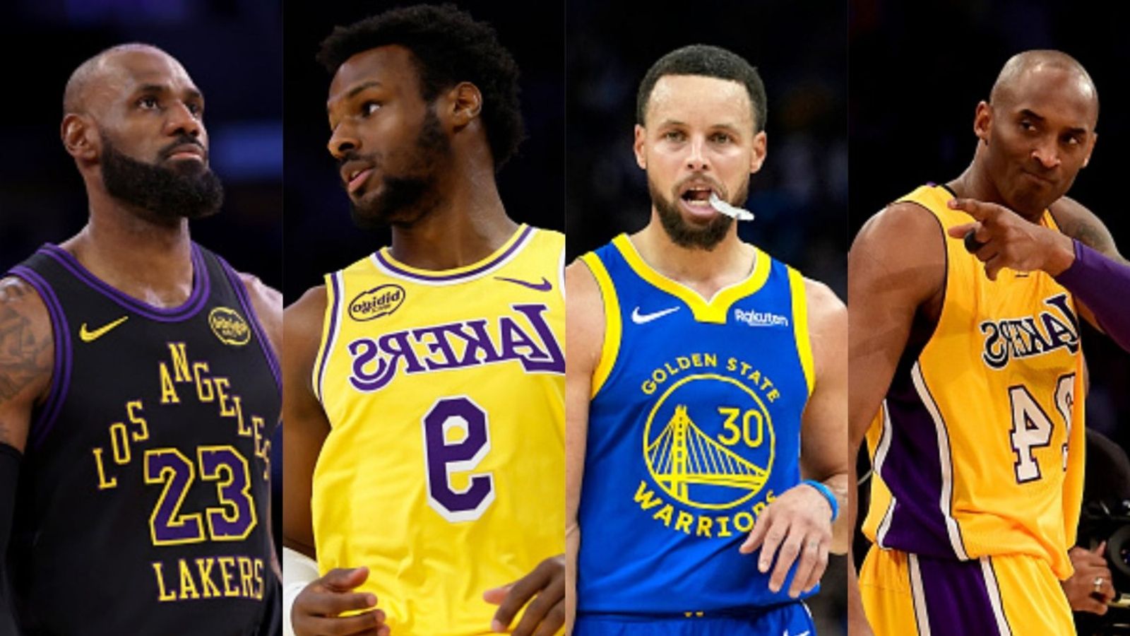 Most combined points by father-son duo in NBA history ft LeBron & Bronny James LeBron James, Bronny James, Stephen Curry, Kobe Bryant in the frame (Images via Getty)