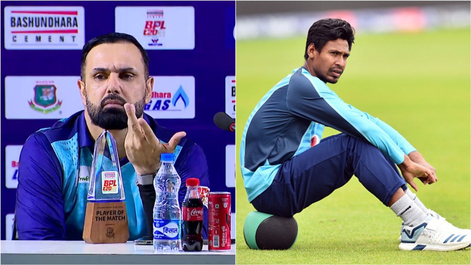 Nabi left frustrated by reporter's question on Mustafizur's IPL snub, says 'Iska mere se kya lena dena bhai?' Afghanistan's Mohammad Nabi reacts during a press conference; Bangladesh's Mustafizur Rahman during a training session.