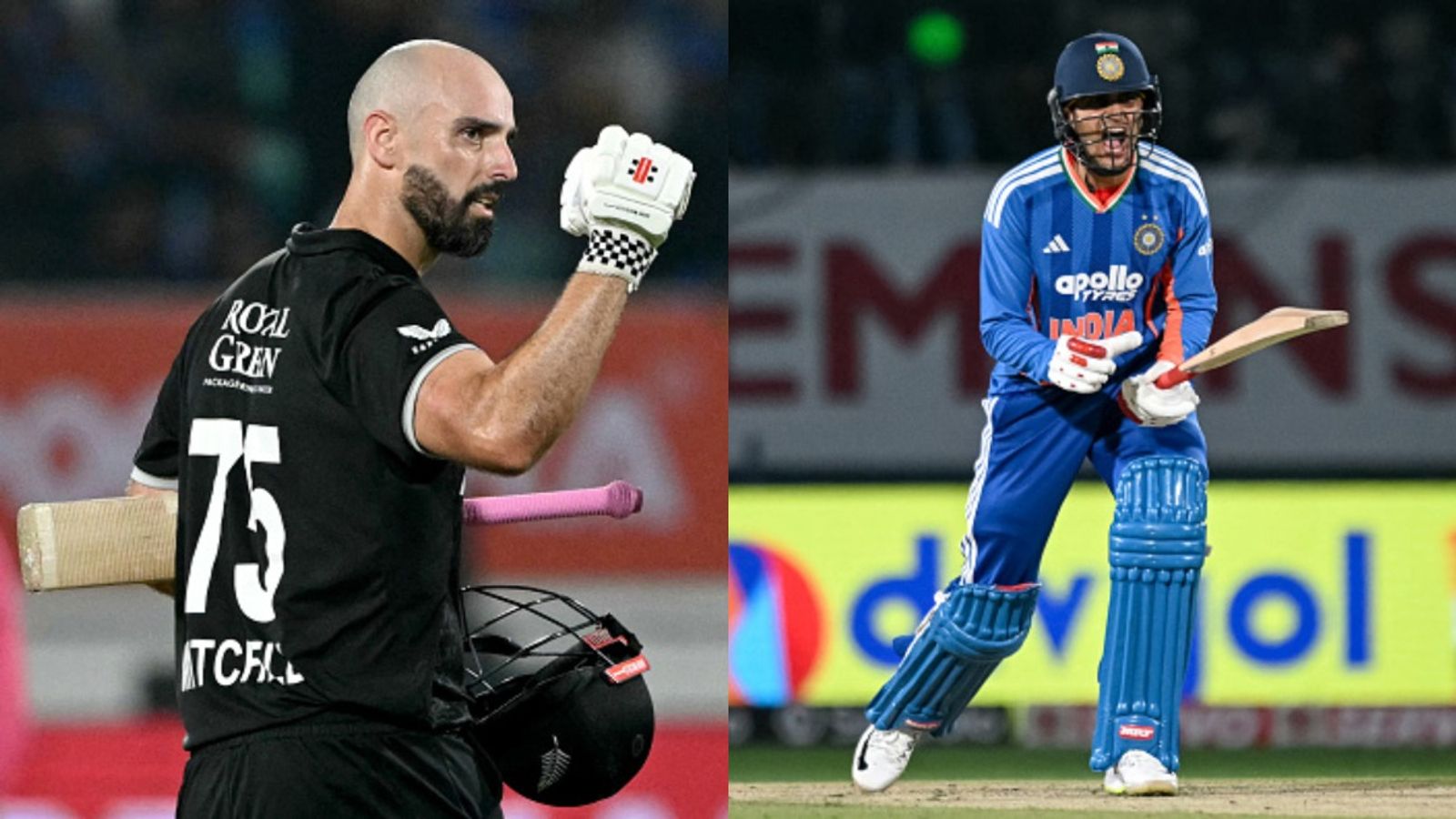 Mitchell's ton dampens Rahul's century as New Zealand crush India by 7 wickets in 2nd ODI New Zealand's Daryl Mitchell (L) and India's Shubman Gill in frame. (Getty)