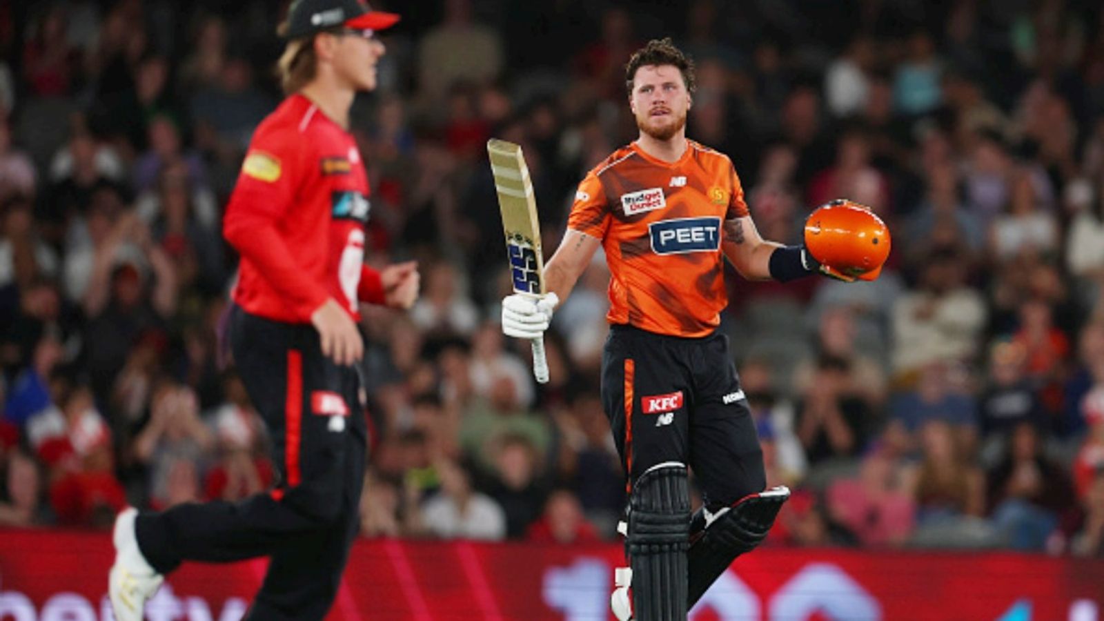 KKR's Rs 2 crore new Kiwi recruit slams maiden BBL century ahead of T20 World Cup 2026 Finn Allen of the Perth Scorchers celebrates scoring a century during the BBL match against Melbourne Renegades at Marvel Stadium, on January 15, 2026.