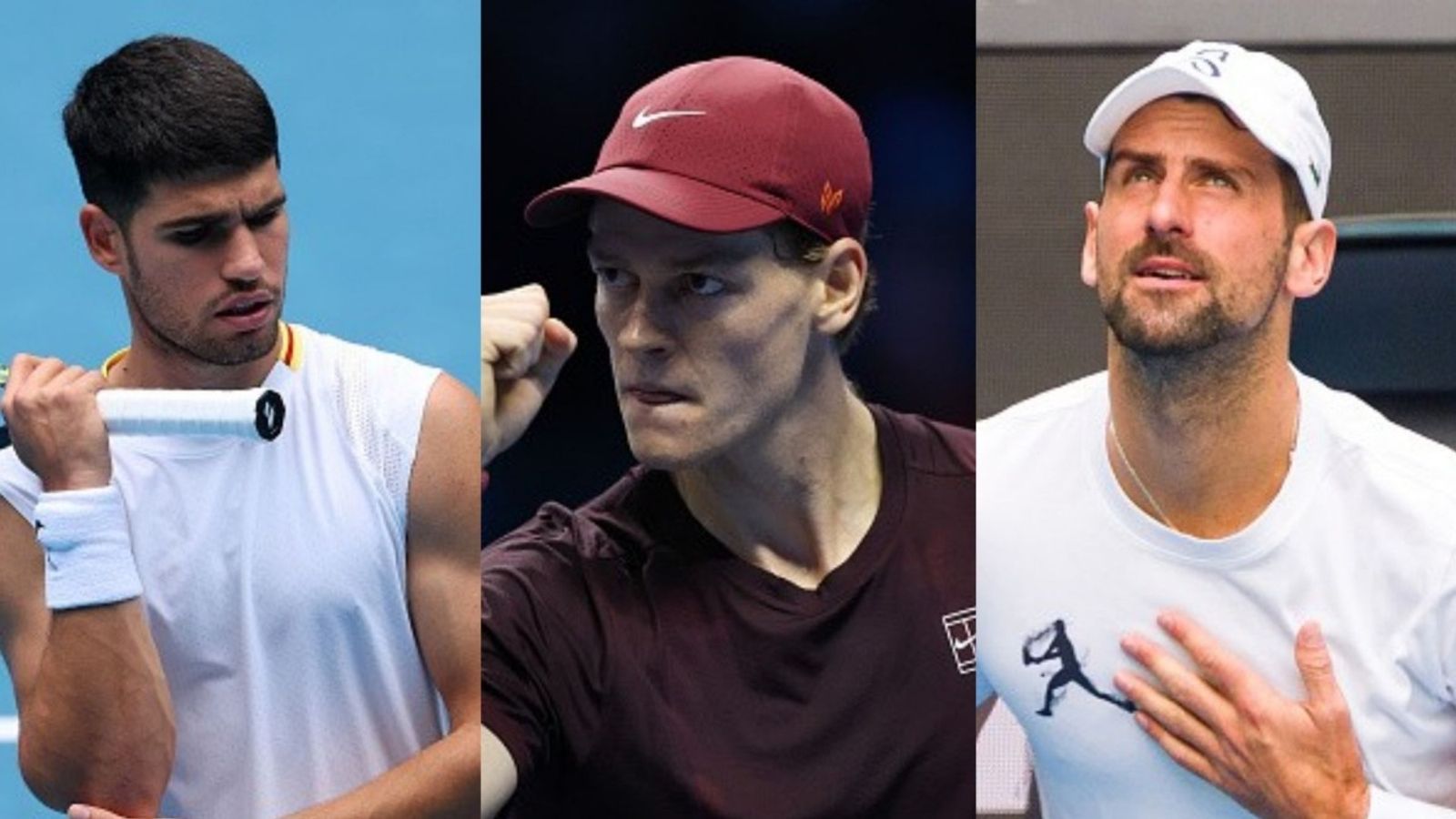 Australian Open draw released as Djokovic targets 25th slam, Alcaraz hopes to deny Sinner's three-peat Carlos Alcaraz, Jannik Sinner, Novak Djokovic in the frame (Images via Getty)