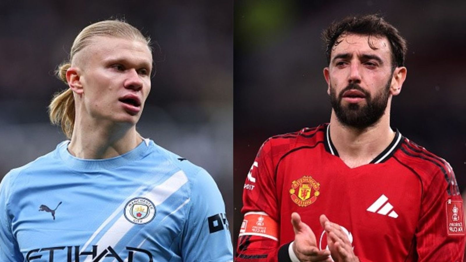 Man United vs Man City schedule: Date, time, venue, live stream in UK, USA, India & more on Premier League Week 22 game Erling Haaland, Bruno Fernandes in the frame (Images via Getty)