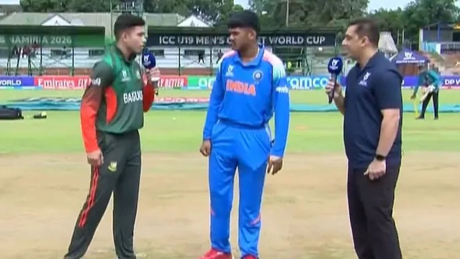 IND vs BAN, U19 World Cup 2026: Ayush Mhatre refuses handshake with Bangladesh captain Ayush Mhatre and Zawad Abrar during toss (Screengrab)