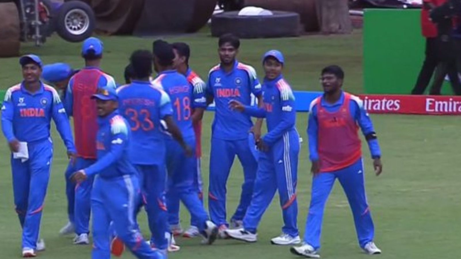 U19 World Cup: India have the last laugh against Bangladesh with 18-run win after Vihaan's special Players of India U-19 team celebrate with each other after beating Bangladesh in their U19 World Cup clash. (Screenchot)