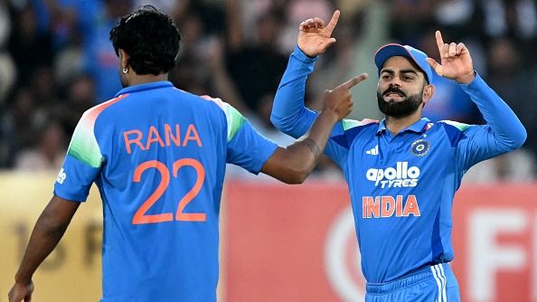 India's star pacer Harshit Rana celebrates with Virat Kohli in this frame. (Getty)