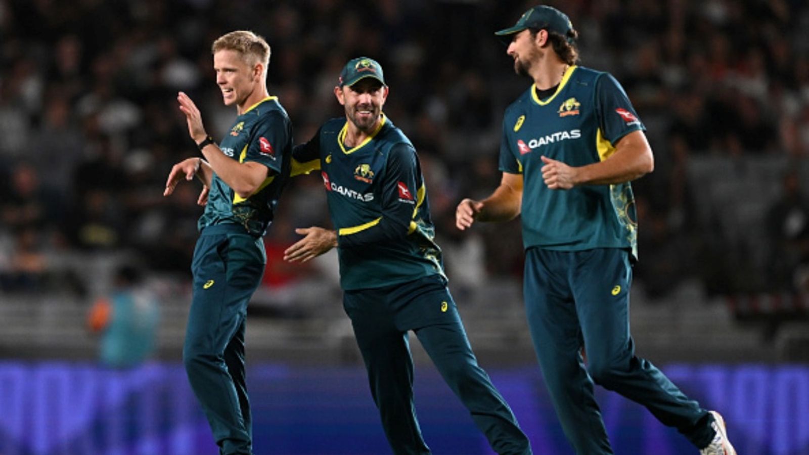 Australia announce 17-member squad for T20I series vs Pakistan: Maxwell, Ellis rested, 2 debutants in injured stars' absence Glenn Maxwell and Tim David of Australia celebrate the wicket of Mitchell Santner of the New Zealand with Nathan Ellis during the second T20I of the series at Eden Park on February 23, 2024 in Auckland.