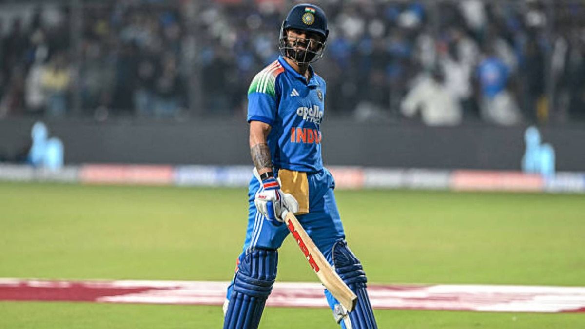 India's Virat Kohli reacts as he walks back to the pavilion after his dismissal during the third one-day international (ODI) cricket match between India and New Zealand at the Holkar Cricket Stadium in Indore (via Getty)