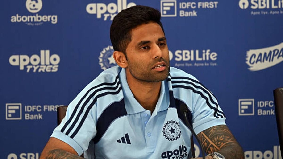 Captain Suryakumar Yadav during a press conference announced the India squad for the T20 World Cup at the BCCI headquarters (via Getty)