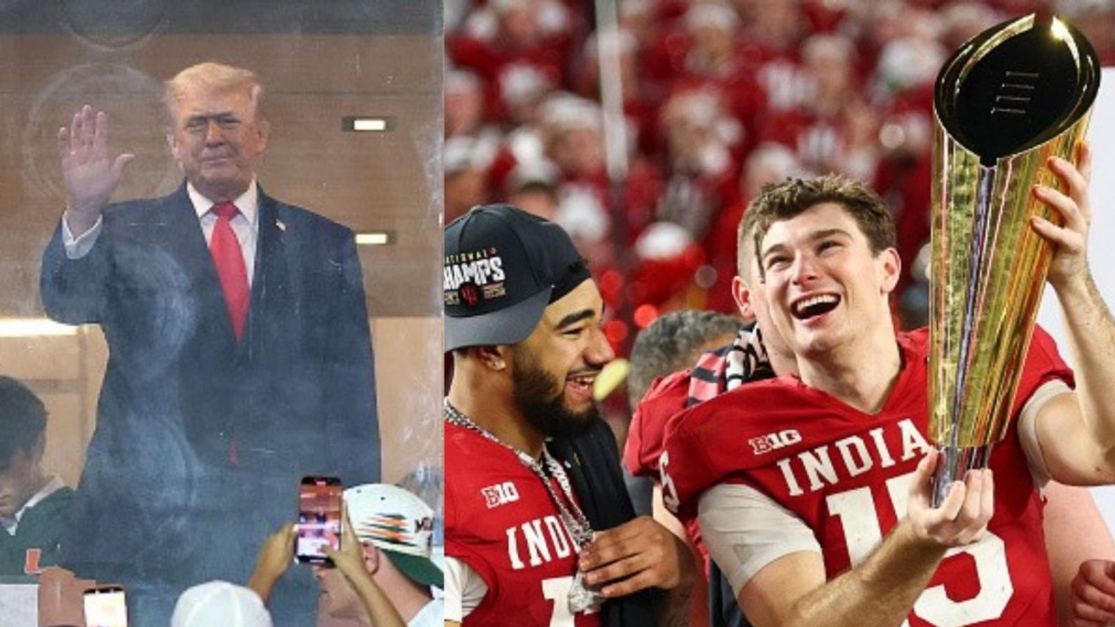 Watch: Donald Trump cheered by crowd during CFP Championship as Indiana beat Miami to win first national title Donald Trump, Indiana Hoosiers team in the frame (Images via Getty)