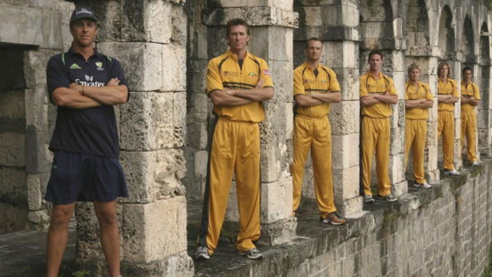 After Ashes debacle, England appoint new fast-bowling lead who helped Indian pacers since 2021, served Australia for 15 years (L-R) Bowling coach Troy Cooley, Glenn McGrath, Stuart Clark, Shaun Tait, Shane Watson, Nathan Bracken and Mitchell Johnson, Australia's fast bowlers pose amongst the ruins at the fort on Brimstone Hill on March 20, 2007.