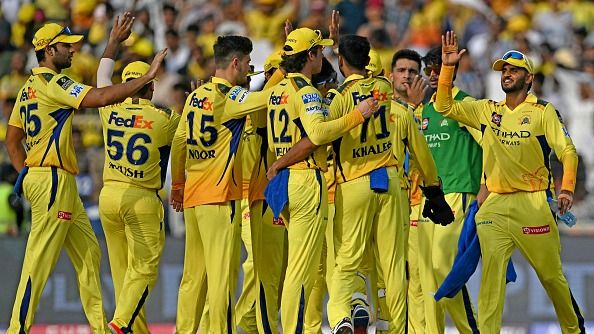 Chennai Super Kings celebrating a wicket Chennai Super Kings celebrating a wicket