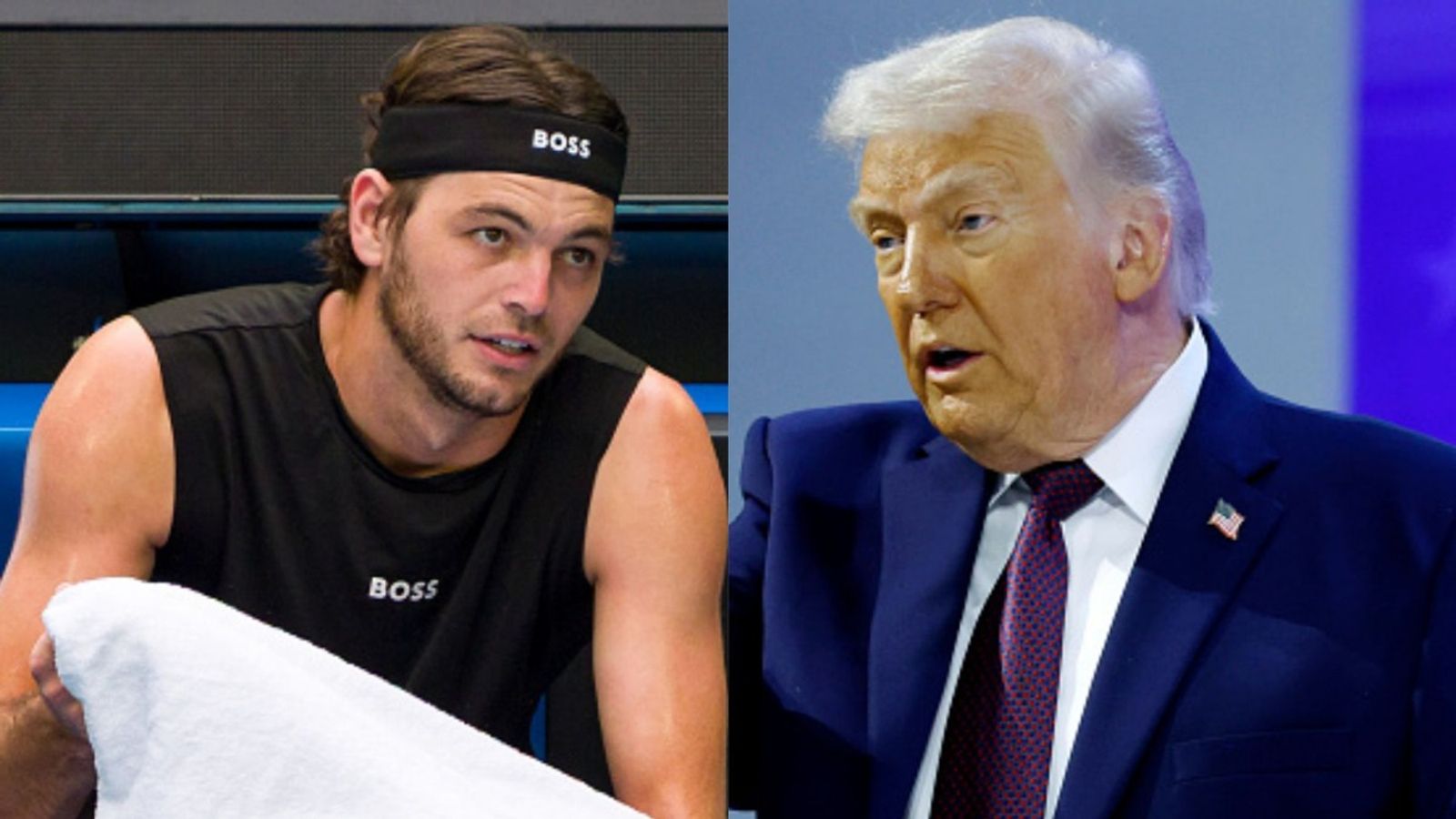 Watch: American tennis star Taylor Fritz visibly irritated with Donald Trump questions in Australian Open Taylor Fritz, Donald Trump in the frame (Images via Getty)
