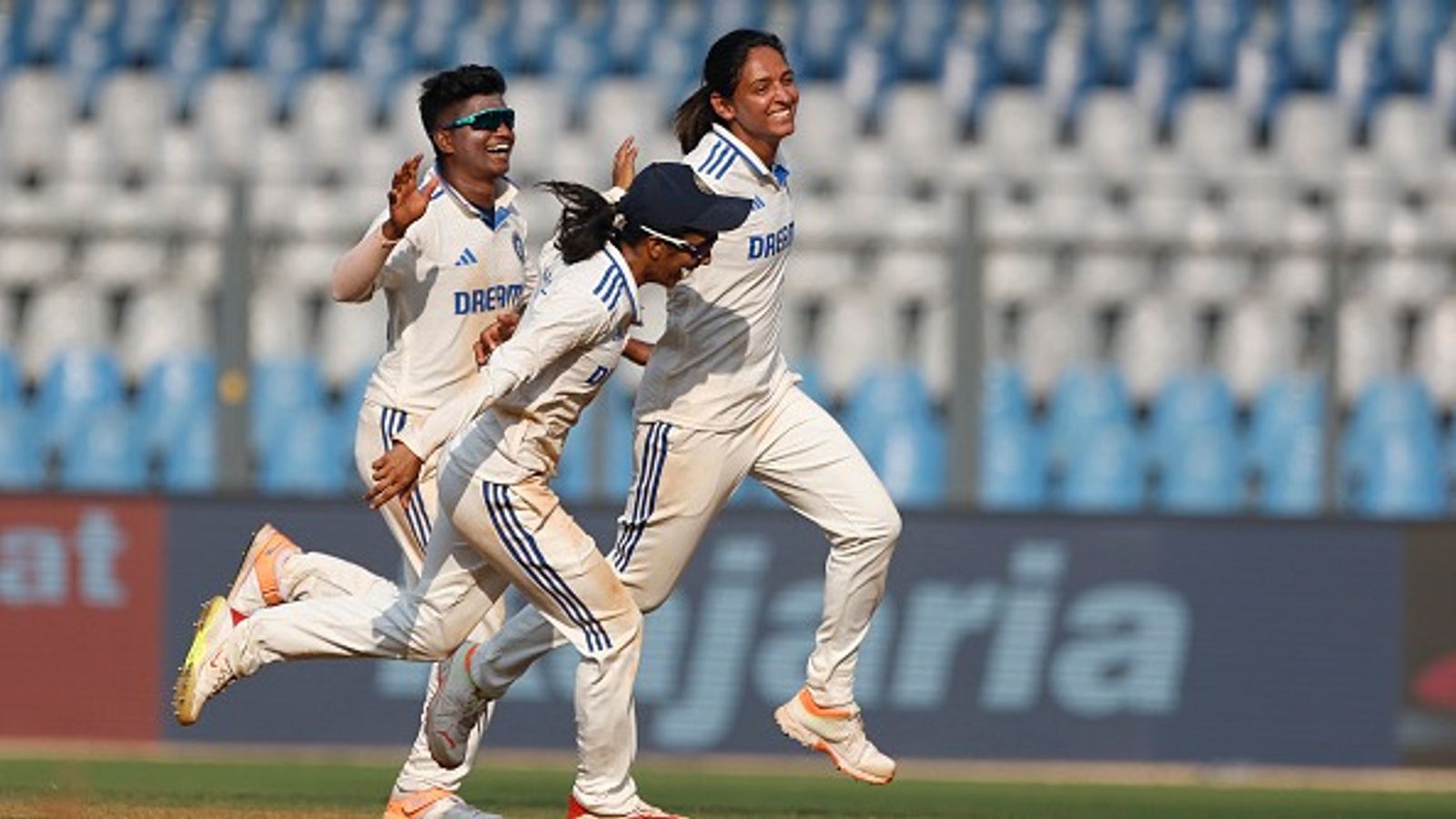 World Cup-winning star returns as BCCI announces India’s squad for one-off Test against Australia Harmanpreet Kaur (R) of India celebrates the wicket of Tahlia McGrath during day three of the Women's Test Match between India and Australia (Getty)