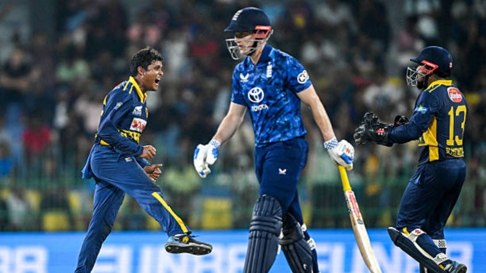 'Worst pitch I've ever played on...': Harry Brook lambasts Colombo surface after England defeat Sri Lanka in 2nd ODI Sri Lanka's Jeffrey Vandersay (L) celebrates after taking the wicket of England's captain Harry Brook (C) during the second one-day international (ODI) cricket match between Sri Lanka and England (via Getty)