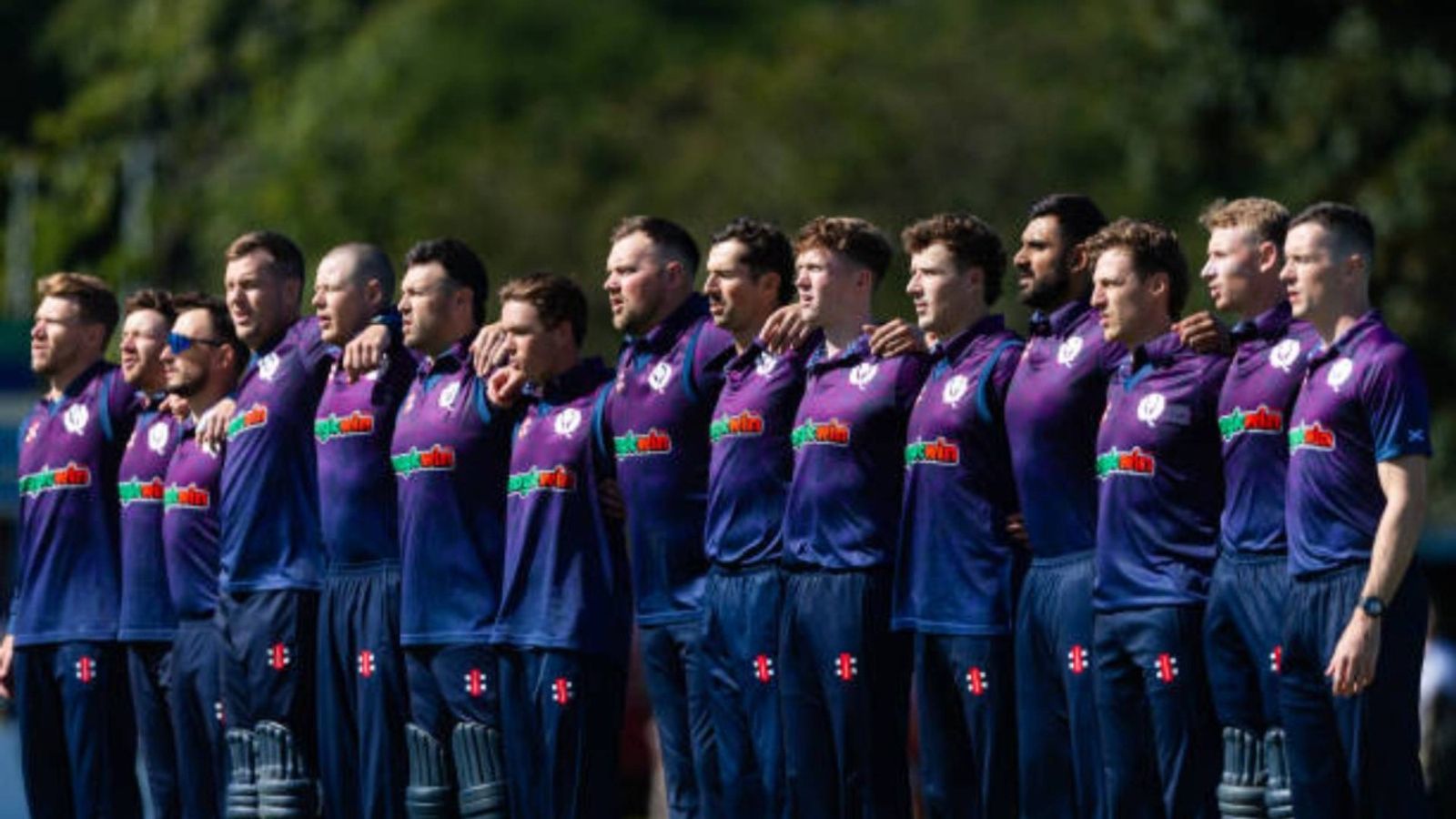 'Our squad has been...': Scotland's first reaction to surprise T20 World Cup call-up goes viral Scotland squad line up for the national anthem ahead of the T20 International match between Scotland and Australia at The Grange Club (via Getty)
