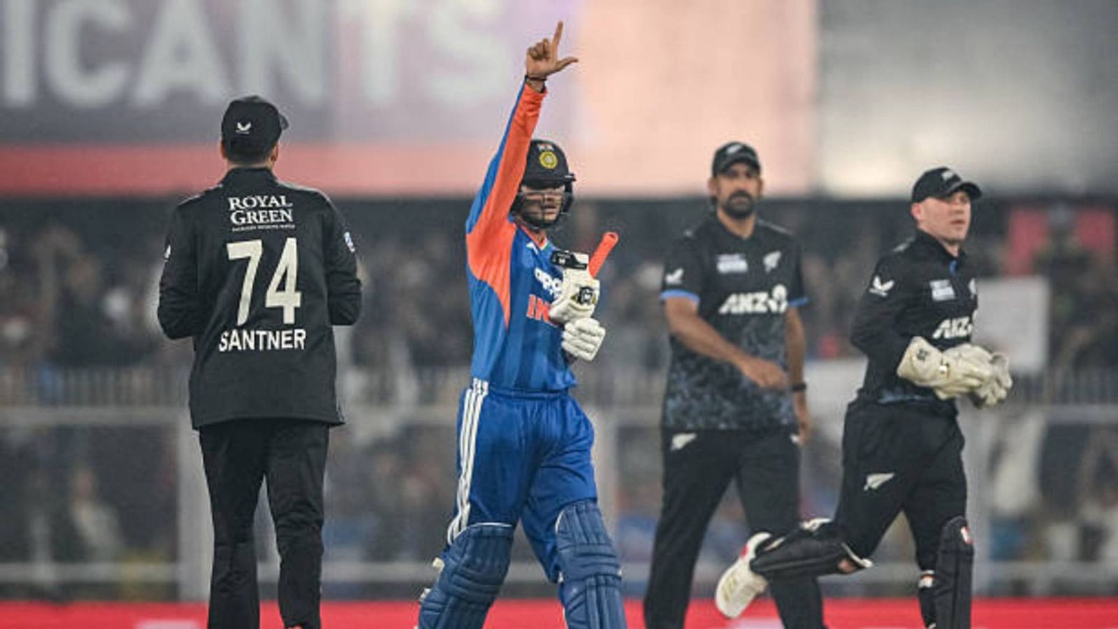 Abhishek Sharma reacts to falling short of mentor Yuvraj Singh's long-standing T20I record India's Abhishek Sharma (2L) celebrates after scoring a half-century (50 runs) during the third Twenty20 international cricket match between India and New Zealand at the Barsapara Cricket Stadium in Guwahati (via Getty)
