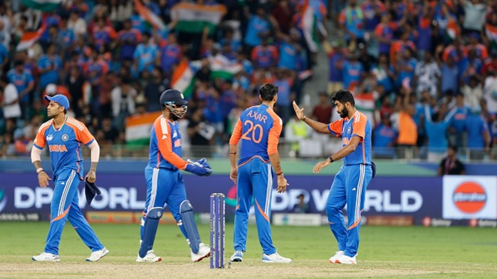 ‘Pakistan, don’t come..you will be thrashed’: Ex-India captain takes savage dig at Mohsin Naqvi amid T20 World Cup boycott calls Surya Kumar Yadhav captain of India (C) and Axar Patel of India celebrates the wicket of Salman Agha captain of Pakistan (getty)