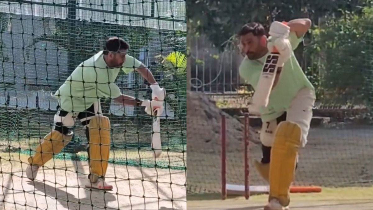 MS Dhoni in nets ahead of IPL 2026 (CSK Screengrab)