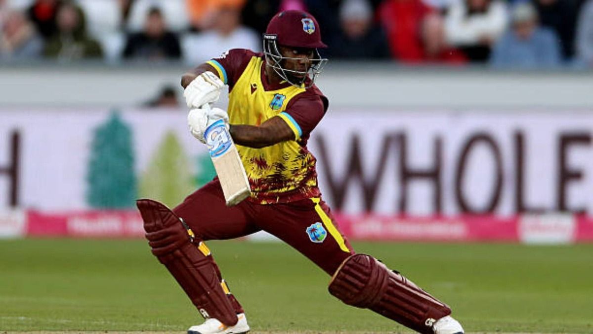 Evin Lewis of the West Indies is in batting action during the 1st Vitality IT20 match between England and the West Indies at the Banks Homes Riverside Stadium in Chester le Street (via Getty)
