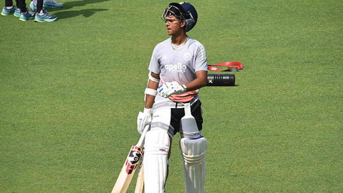 India's Yashasvi Jaiswal attends a practice session ahead of their first Test cricket match against South Africa at the Eden Gardens in Kolkata (via Getty)