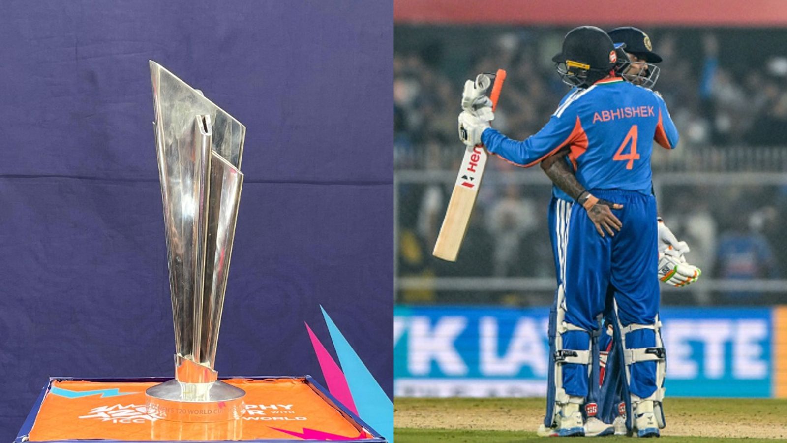 'Winning back-to-back titles is not easy': Anil Kumble's bold prediction on India's performance in T20 World Cup 2026 goes viral T20 World Cup Trophy along with Suryakumar Yadav and Abhishek Sharma (Getty)