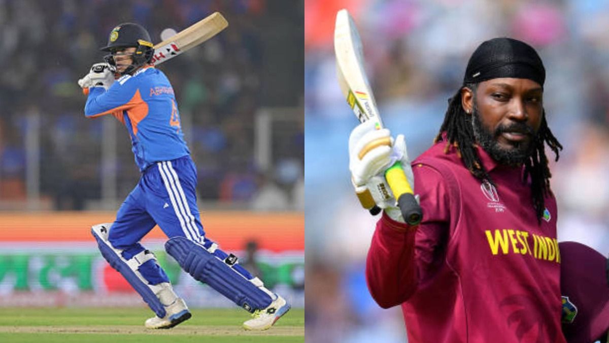 Abhishek Sharma (L) and Chris Gayle in this frame (via Getty) Abhishek Sharma (L) and Chris Gayle in this frame (via Getty)