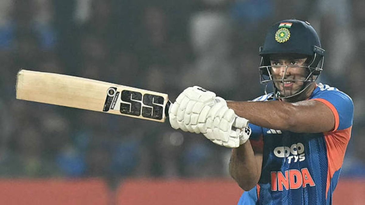 India's Shivam Dube plays a shot during the fourth Twenty20 international cricket match between India and New Zealand at the Y.S. Rajasekhara Reddy Cricket Stadium in Visakhapatnam (via Getty)