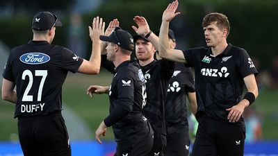 New Zealand make minor change to T20 World Cup 2026 squad ahead of tournament Ben Sears of New Zealand (C) celebrates a wicket during game three of the Men's ODI series between New Zealand and Pakistan at Bay Oval, on April 05, 2025, in Tauranga, New Zealand.