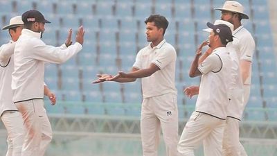 Ranji Trophy: SRH star runs riot with sizzling 7-fer as UP put Vidarbha on backfoot on Day 2 Vidarbha's star Shivam Mavi (3rd from right) celebrates with his teammates in this frame. (X/Twitter)