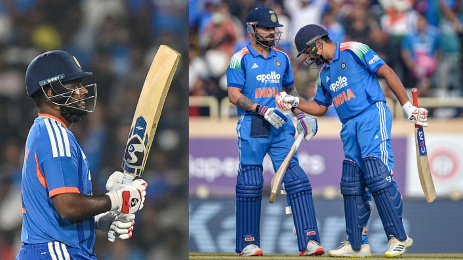 World Cup winner backs struggling Sanju Samson, comparing with batting stalwarts Rohit Sharma and Virat Kohli L to R, Sanju Samson along with Rohit Sharma and Virat Kohli (Getty)