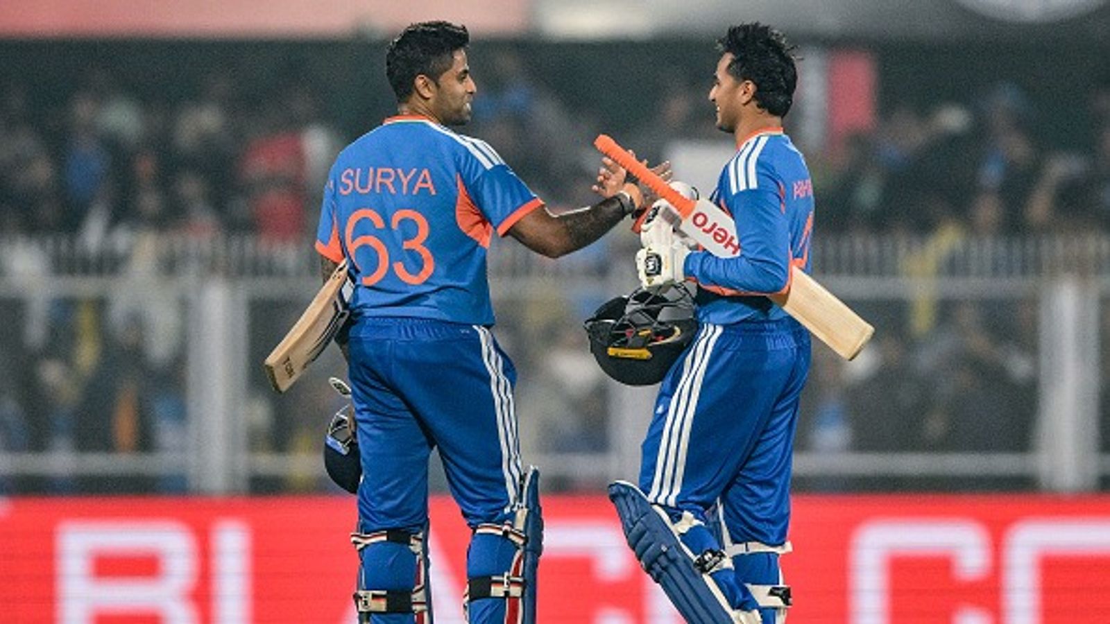 No Ishan Kishan, Sanju Samson included as India's 2024 World Cup winner picks playing XI for Suryakumar Yadav-led side Abhishek Sharma (R) and captain Suryakumar Yadav celebrate their team's win at the end of the third Twenty20 international cricket match (Getty)