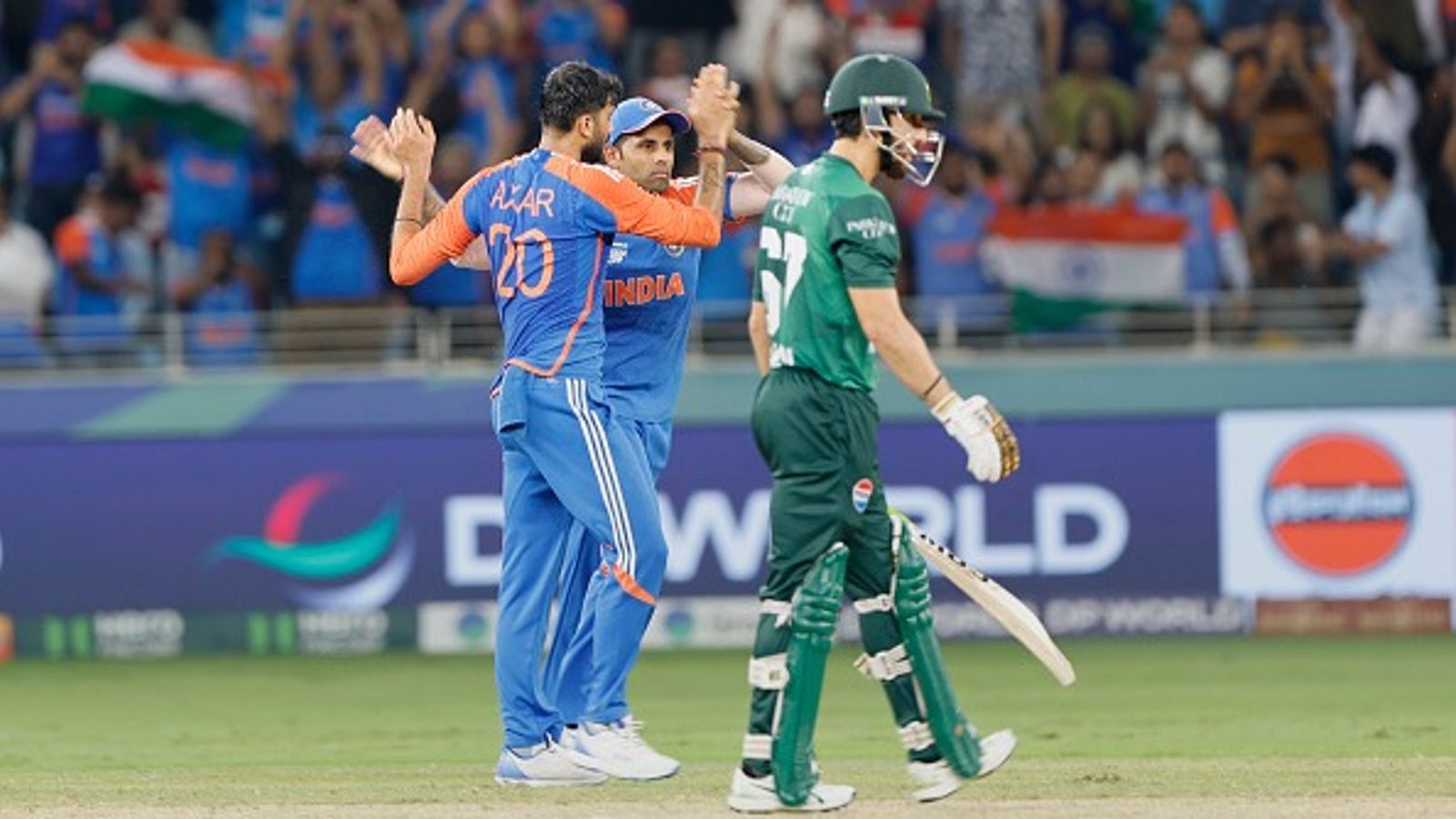 'If India-Pakistan match does not happen': Sanjay Manjrekar shows PCB the mirror on T20 World Cup 2026 India clash controversy Axar Patel of India and Surya Kumar Yadhav captain of India celebrates the wicket of Muhammad Hussain (Getty)