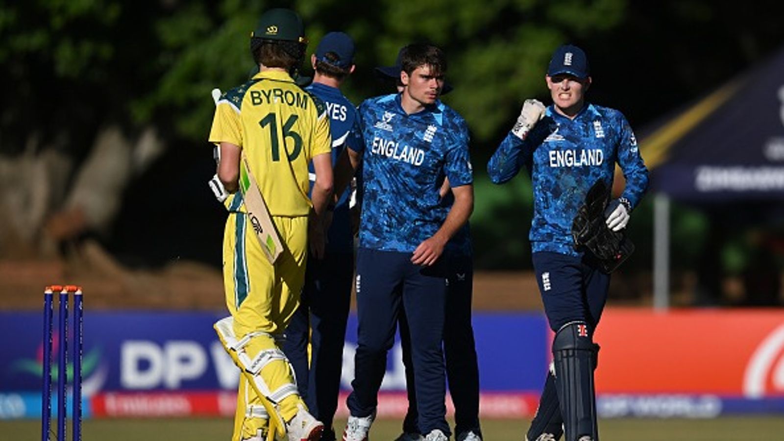 England knock out defending champions Australia to reach U19 World Cup final Thomas Rew of England celebrates following the ICC U19 Men's Cricket World Cup 2026 Semi-Final match between Australia and England at Queens Sports Club (Getty)