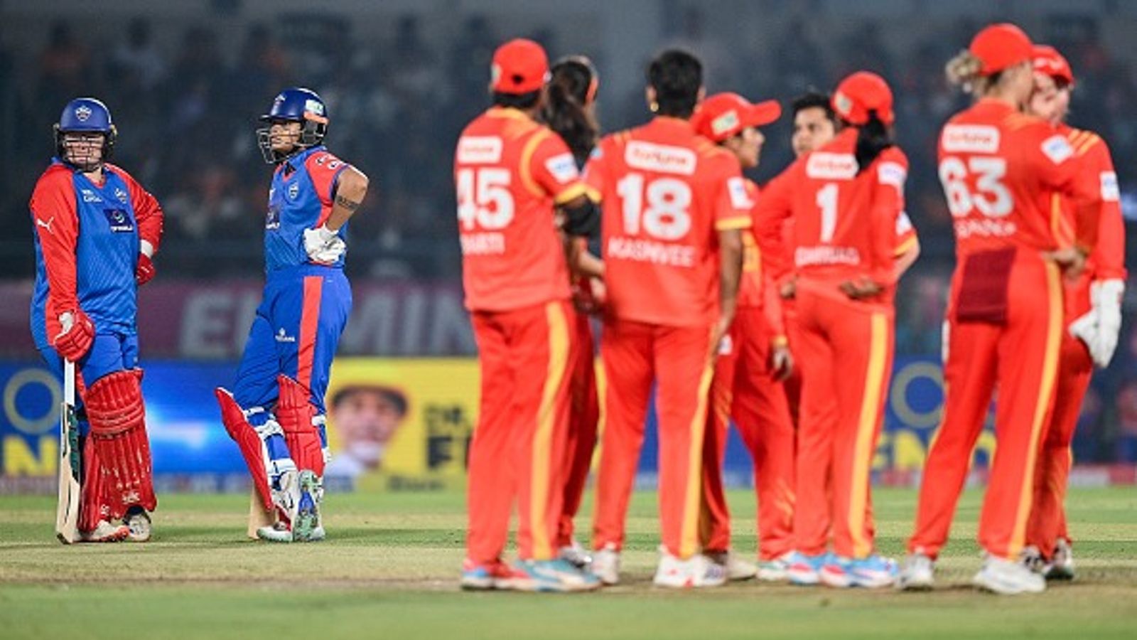 Delhi Capitals cruise into WPL final after seven-wicket win over Gujarat Giants Delhi Capitals' Lizelle Lee (L) and Shafali Verma (2L) look on as Gujarat Giants' players appeal for a DRS (decision review system) against Lee during the Women's Premier League (WPL) Twenty20 cricket eliminator match (Getty)
