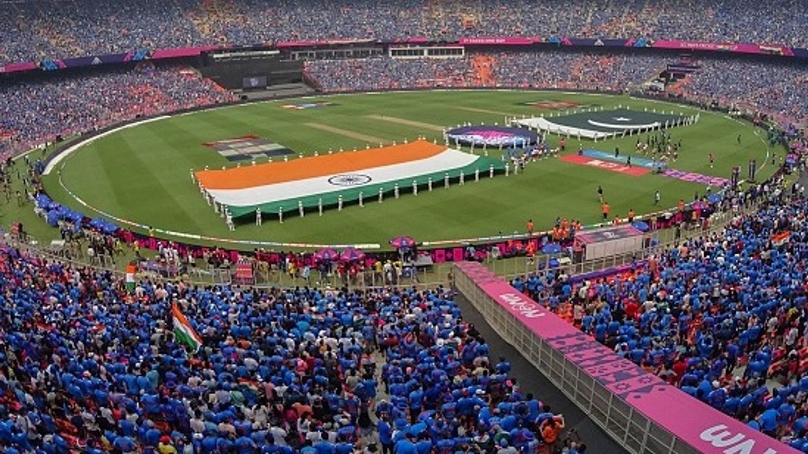 Sri Lanka Cricket urges PCB to reconsider boycott of India vs Pakistan T20 World Cup 2026 clash National flags of India and Pakistan displayed before the start of ICC Men's Cricket World Cup (Getty)