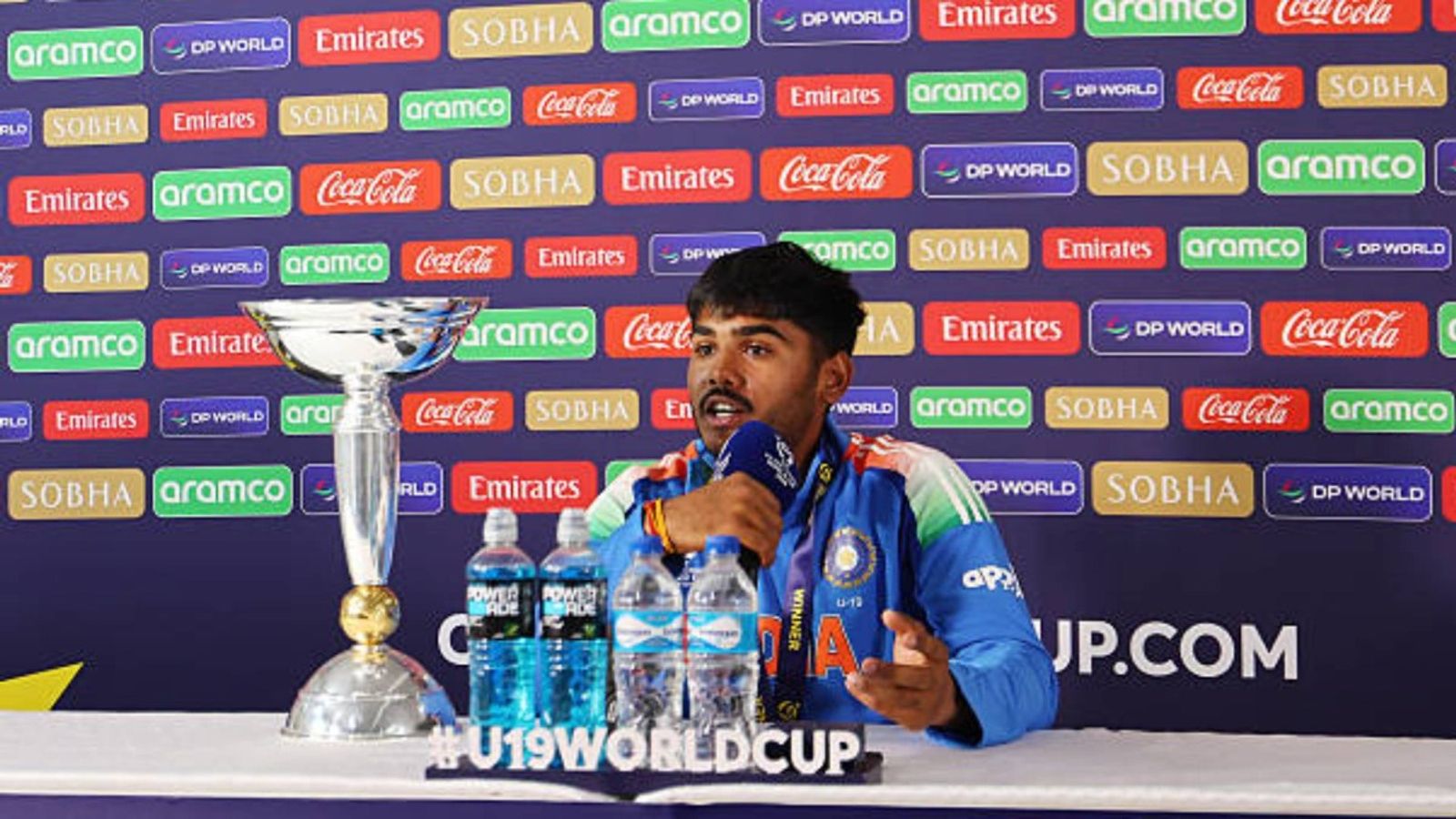 'We have no words...': Ayush Mhatre hails Vaibhav Suryavanshi, mentions Rohit Sharma after India triumph in U19 WC Ayush Mhatre of India looks on as they are interviewed alongside the ICC U19 Men´s Cricket World Cup Trophy following the ICC U19 Men's Cricket World Cup 2026 Final between England and India (via Getty)