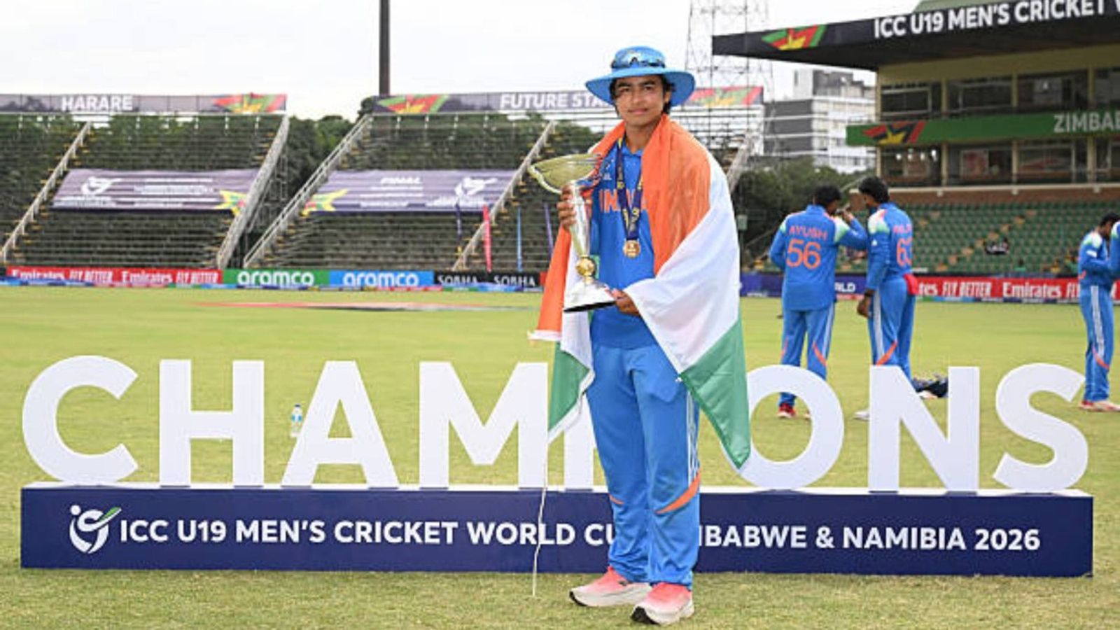 Vaibhav Suryavanshi wins hearts after India's U19 WC triumph, dedicates Player of the tournament award to... Vaibhav Suryavanshi of India poses with the ICC U19 Men´s Cricket World Cup Trophy after winning the ICC U19 Men´s Cricket World Cup 2026 following the ICC U19 Men's Cricket World Cup 2026 Final (via Getty)