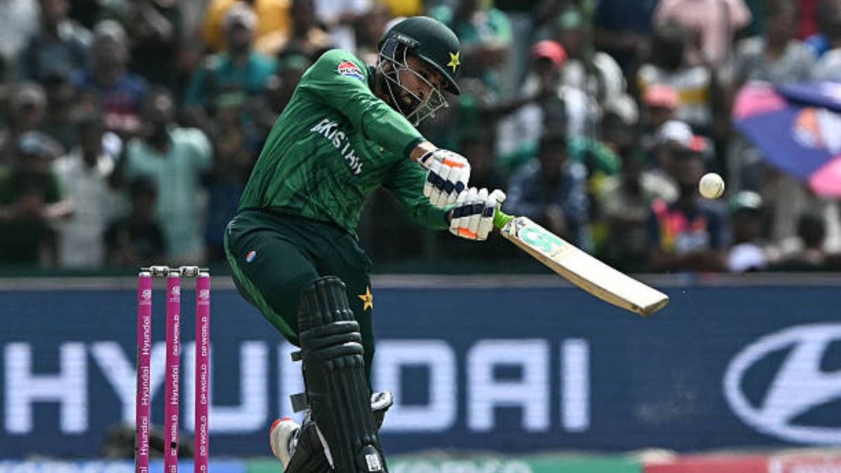 Pakistan's Faheem Ashraf plays a shot during the 2026 ICC Men's T20 Cricket World Cup group stage match between Pakistan and Netherlands at the Sinhalese Sports Club (SSC) Ground in Colombo (via Getty)