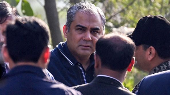 PCB chief Mohsin Naqvi (C) in frame. (Getty)