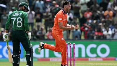 'Pakistan didn't win the game...': Netherlands star's sensational remark after narrow defeat in T20 WC clash Netherlands' Paul van Meekeren (R) celebrates after taking the wicket of Pakistan's Usman Khan in this frame. (Getty)