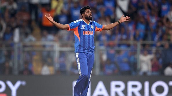 Mohammed Siraj of India celebrates the wicket of Saiteja Mukkamalla of the United States during the ICC Men's T20 World Cup (Getty)