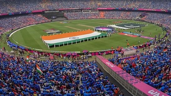National flags of India and Pakistan displayed before the start of ICC Men's Cricket World Cup 